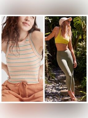 Aerie Free Spirited Tank Offline Real Me 7/8 Smocked Hi Rise Legging Green Olive